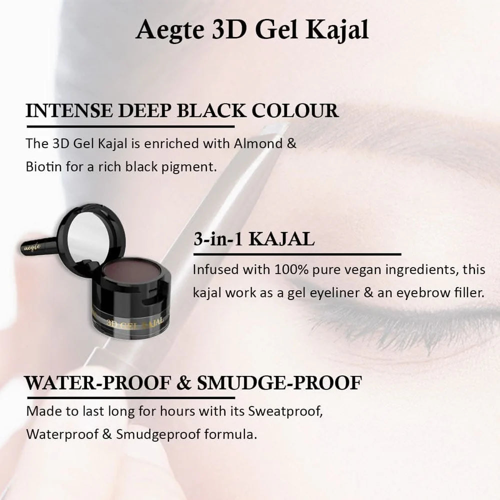Aegte 3D Gel Kajal (3 in 1 Kajal-Gel Eyeliner-Eyebrow Filler) with Almond & Biotin 8gm