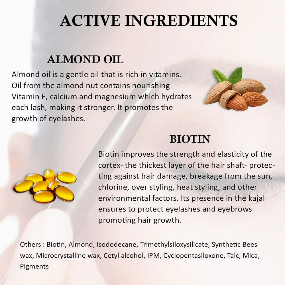 Aegte 3D Gel Kajal (3 in 1 Kajal-Gel Eyeliner-Eyebrow Filler) with Almond & Biotin 8gm